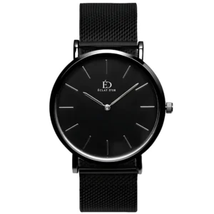 Aegis Black 40 mm Herrenuhr mit schwarzem Milanaise-Armband von Éclat D’or