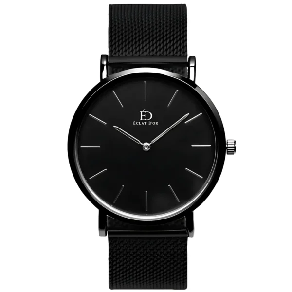 Aegis Black 40 mm Herrenuhr mit schwarzem Milanaise-Armband von Éclat D’or