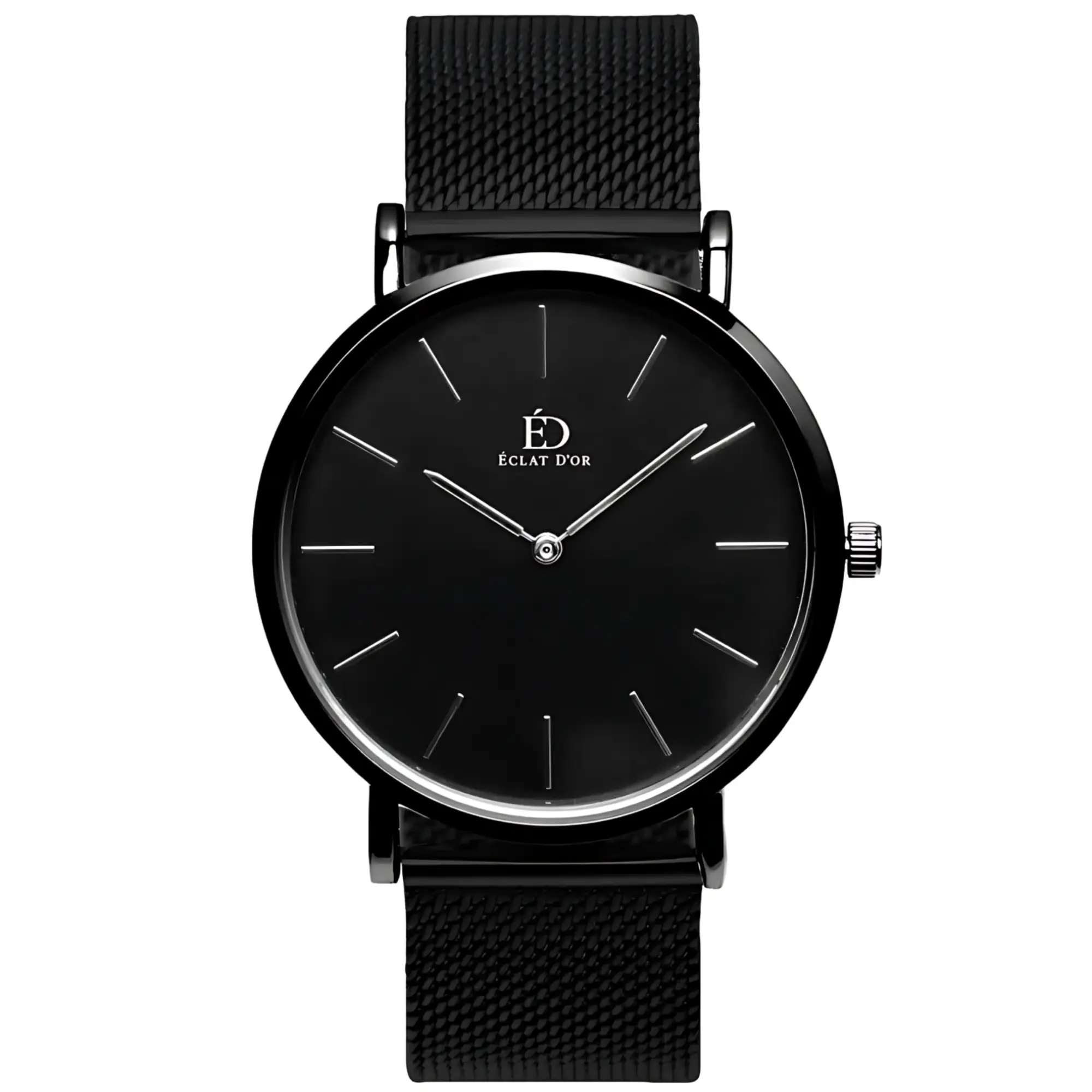 Aegis Black 40 mm Herrenuhr mit schwarzem Milanaise-Armband von Éclat D’or