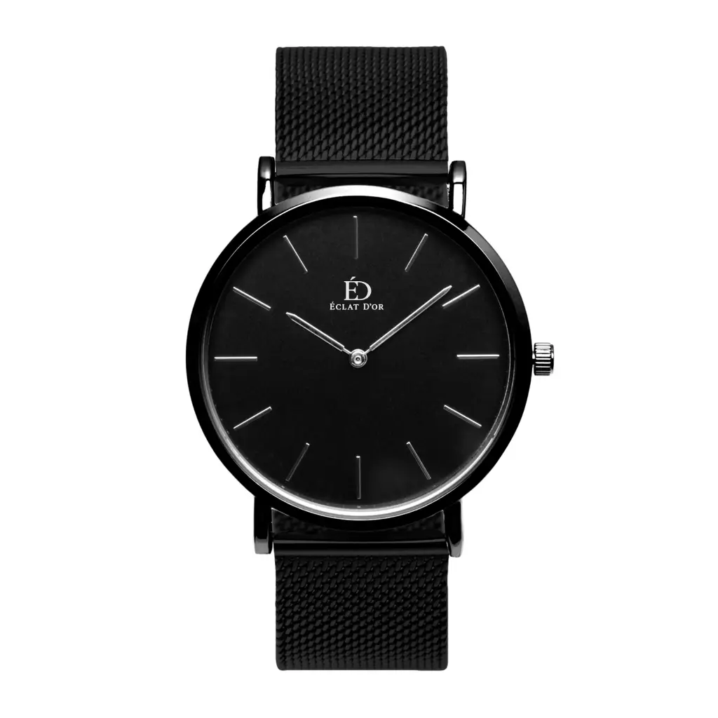 Aegis Black 40 mm Herrenuhr mit schwarzem Milanaise-Armband von Éclat D’or